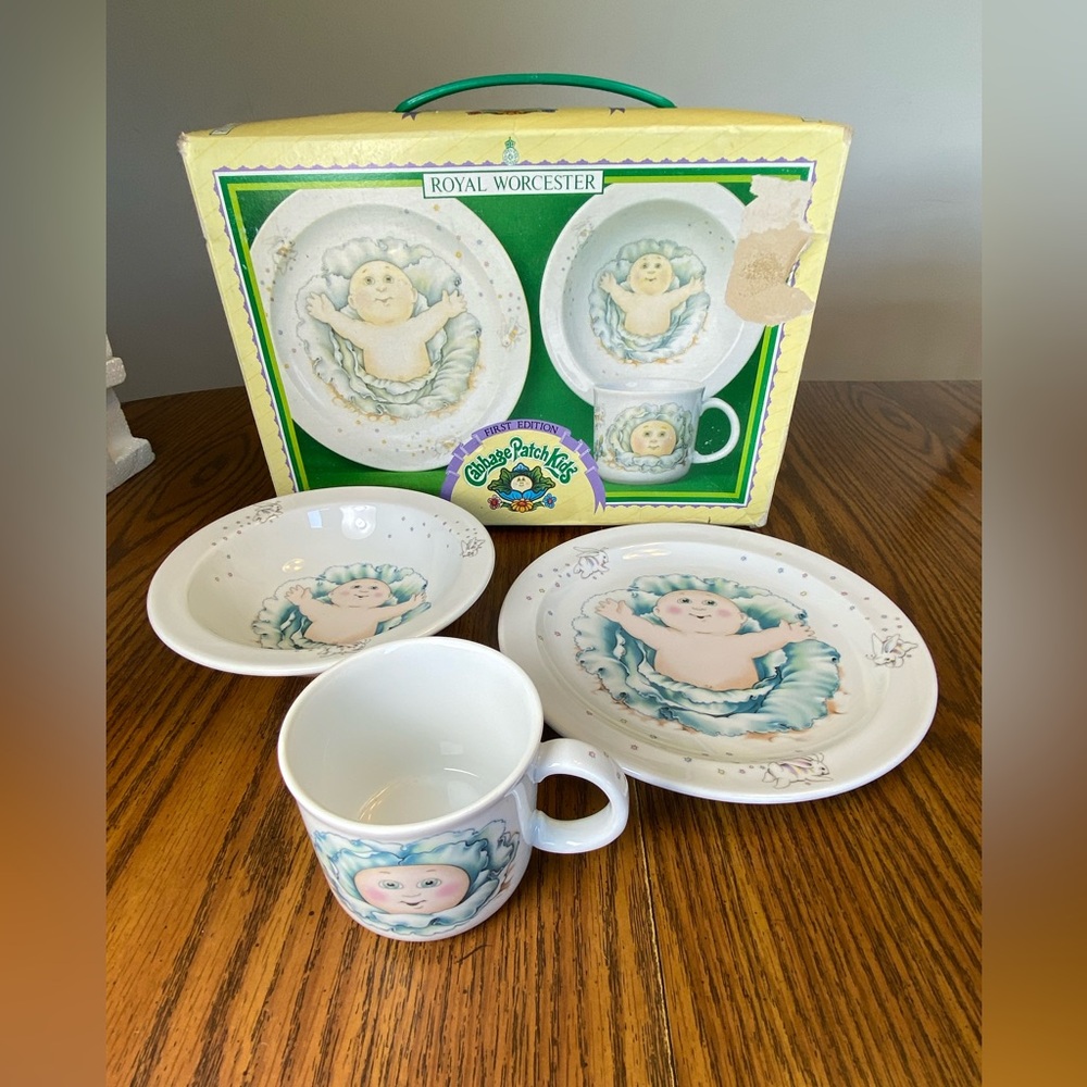 3pc Royal Worcester Porcelain Cabbage Patch First edition plate Bowl Cup Set